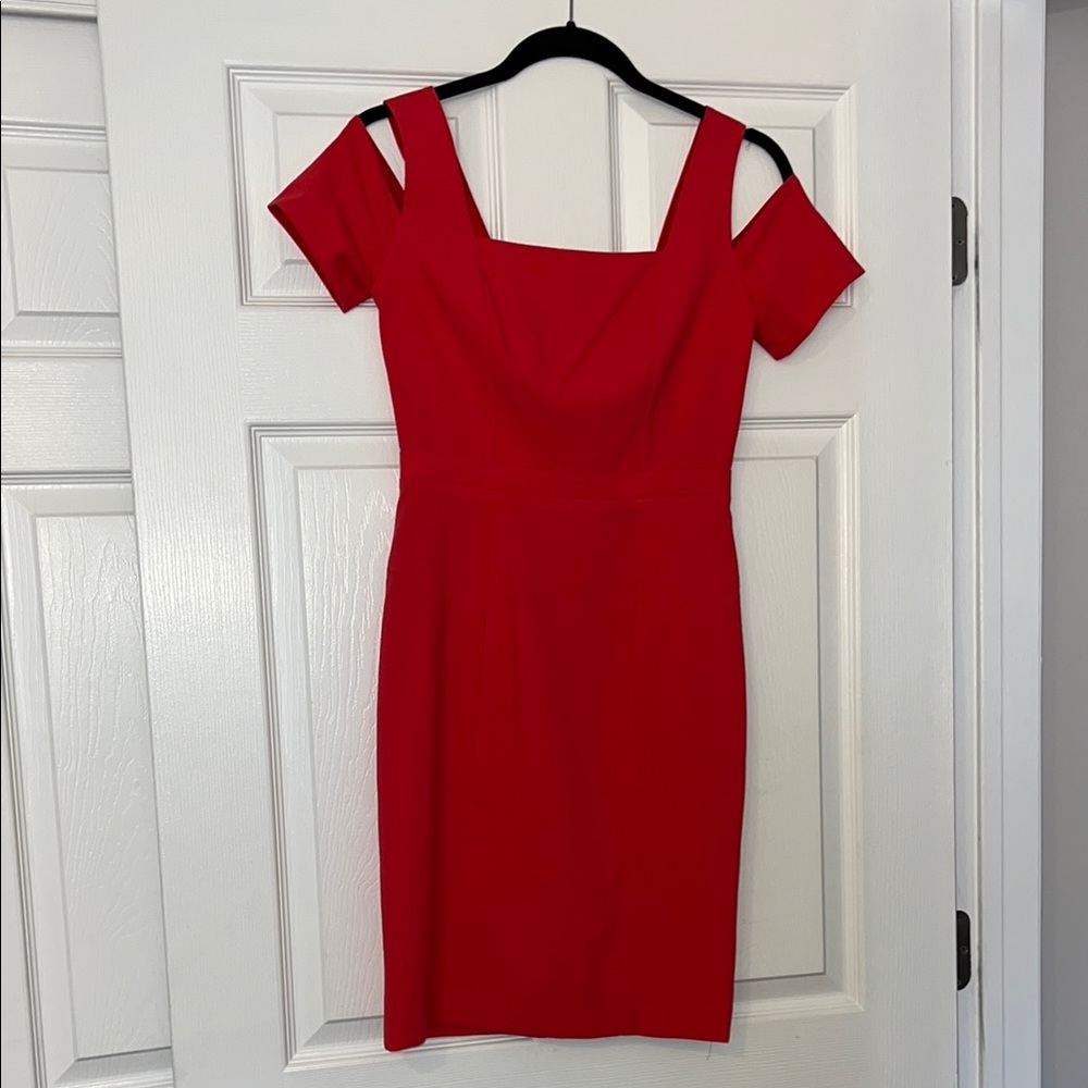 Elegant Watermelon Pink Off-Shoulder BCBG Dress